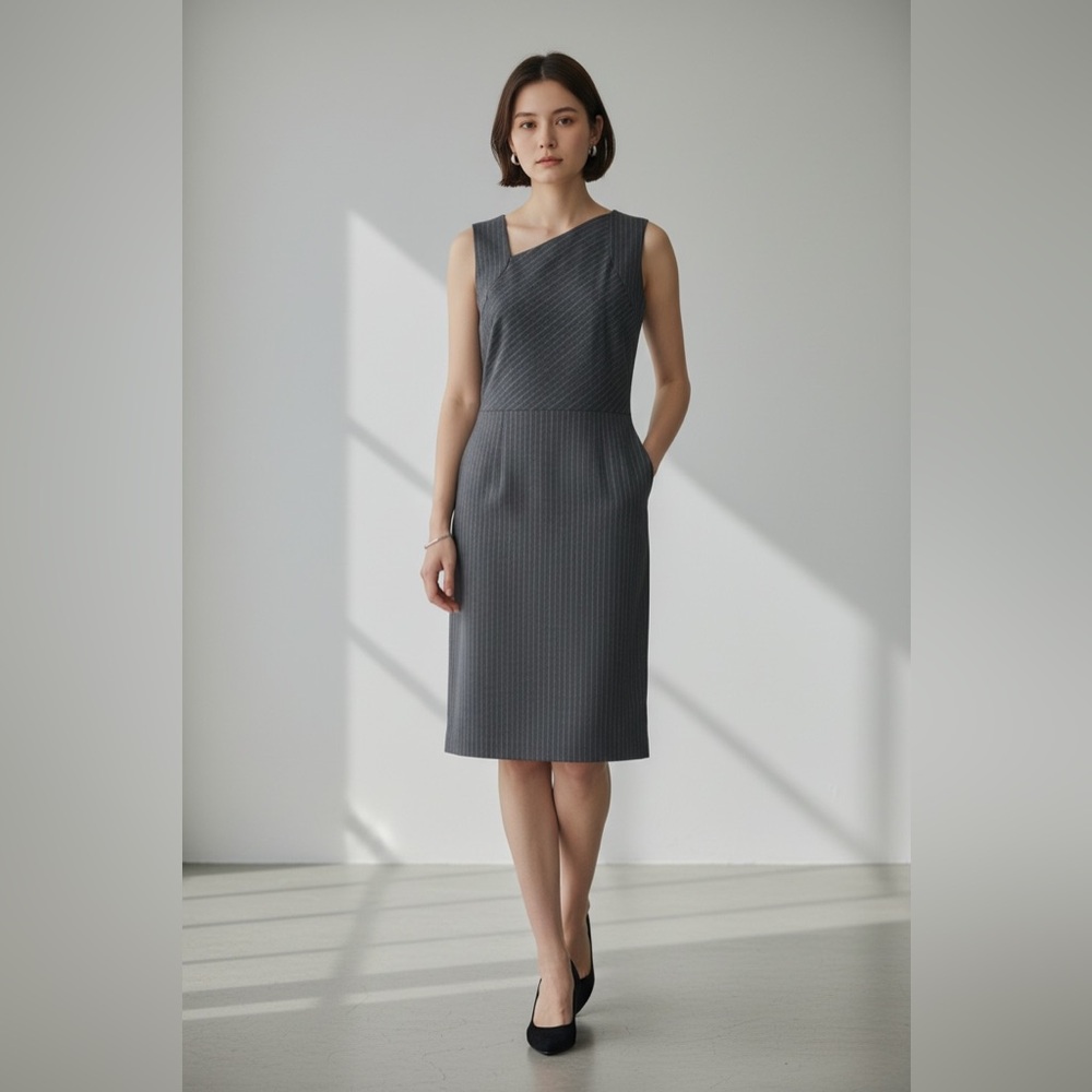 Banana Republic Elegant Black Pinstripe sleeveless‎ Dress pencil stretch Sz 0